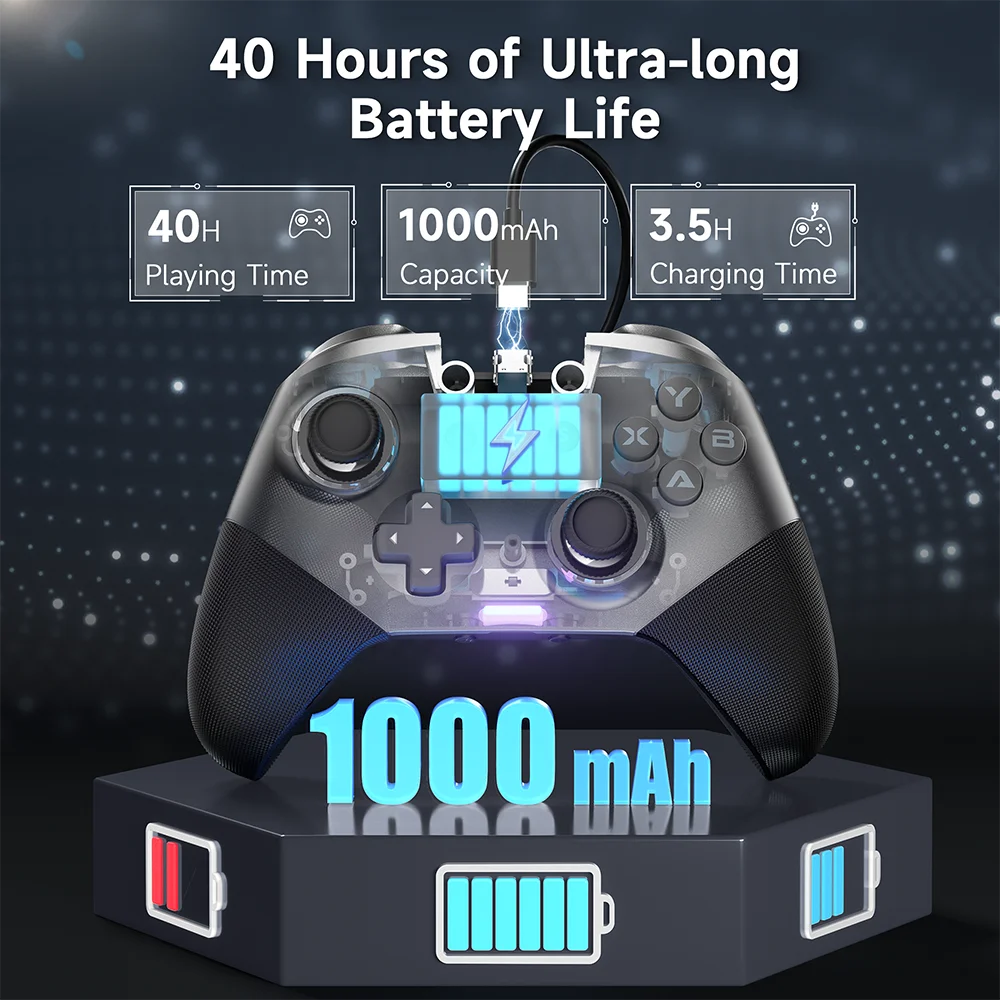 Wireless Gaming Controller for PC, Switch, Phone, Smart TV, Hall Effect 3D Analog Stick Trigger - AG Production