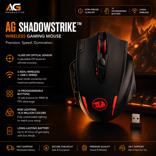 AG ShadowStrike™ - Pro Wireless RGB Gaming Mouse - AG Production 
