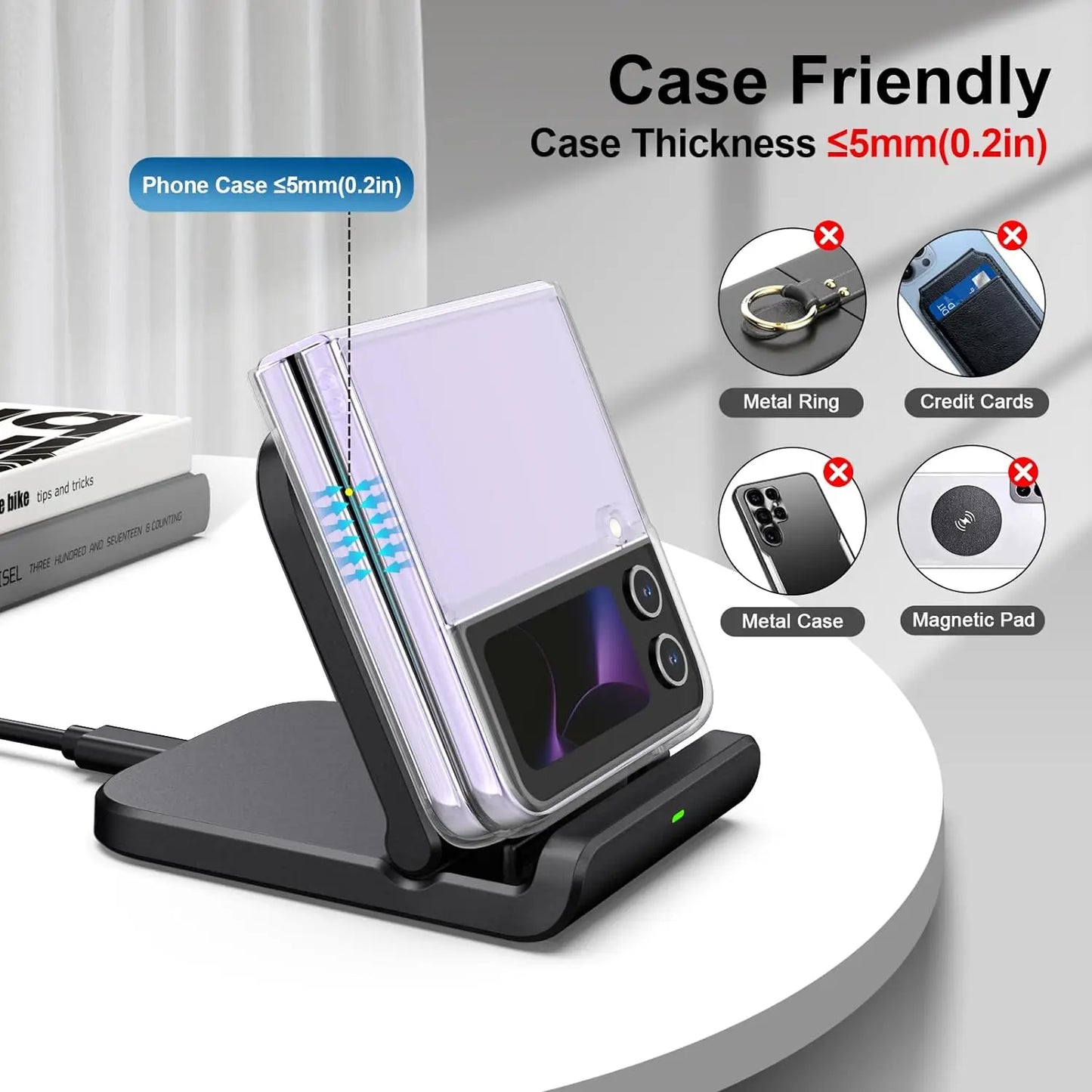 AG FoldCharge™ PRO Wireless Charger — Foldable Fast-Charging Stand for Samsung Z Flip / Z Fold / Motorola Razr / Galaxy S24